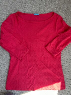 J. McLaughlin Coral Pink Textured Scoop Neck 3/4 Sleeve Top